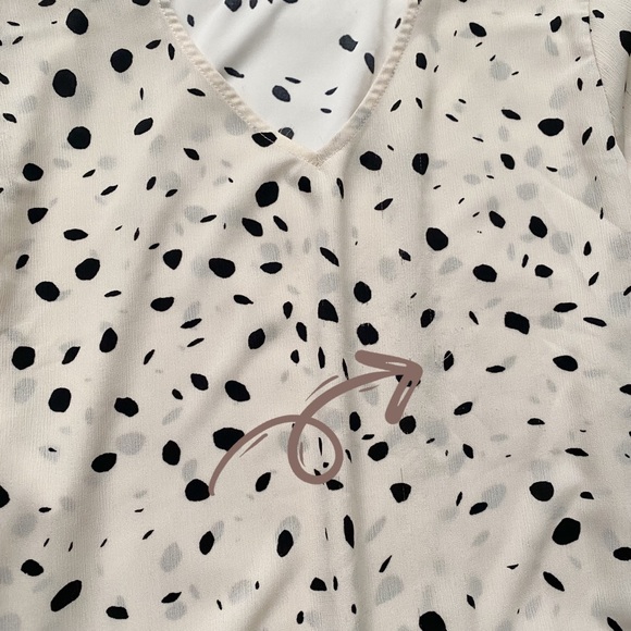 Ann Taylor Cream + Black Speckled V-Neck Ruched Drawstring Sleeves Blouse - Picture 10 of 11